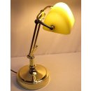 Banker Lampe, Bankerslampe, Schreibtisch Lampe, Messing, gelber Glasschirm