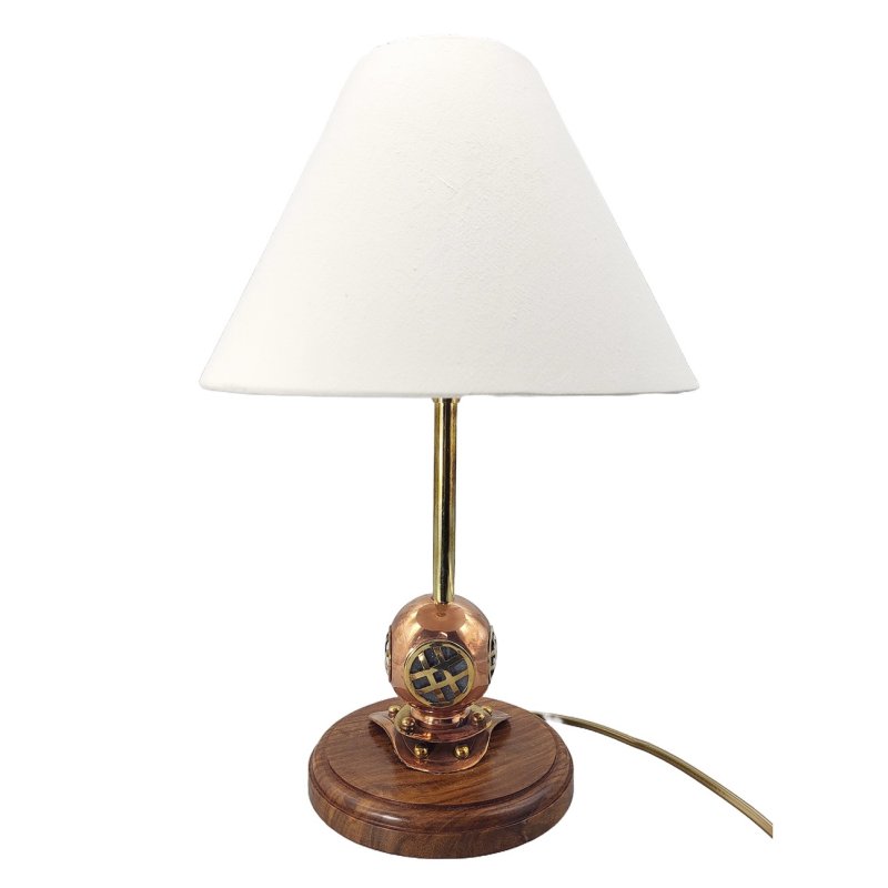 Taucherhelm Lampe, Maritime Tisch Lampe mit Taucherhelm und Schirm 39 cm