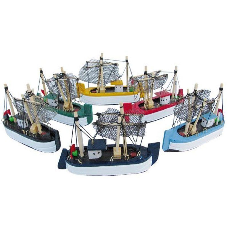 Krabbenkutter Flottille, 6 farbige Krabbenkutter, Bunte Modellboote