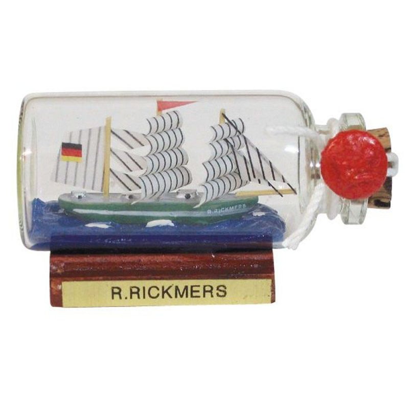 Buddelschiff, Mini Flaschenschiff Rickmer Rickmers, Segelschiff Flasche 6 cm