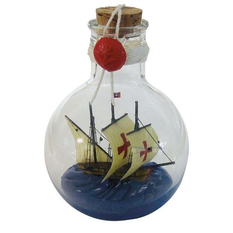 Buddelschiff Santa Maria, im Ballonglas, Kugelflasche, Ballon Flaschenschiff