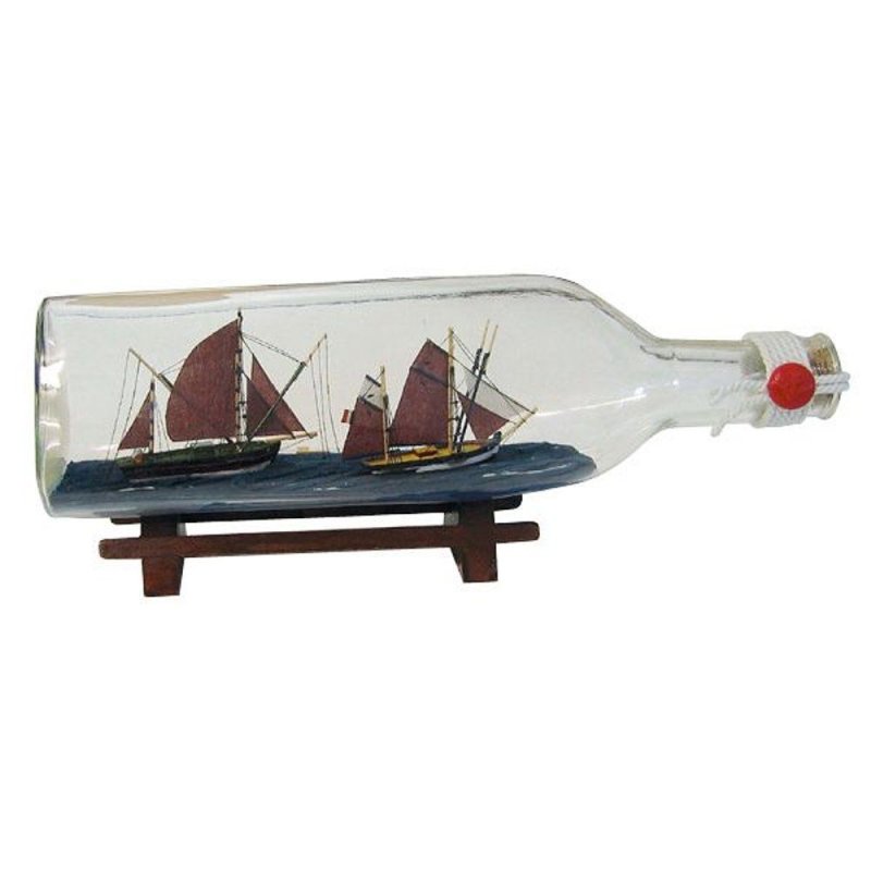Buddelschiff, Flaschenschiff, Dreikant Flasche 2 Thunfischfänger 29 cm