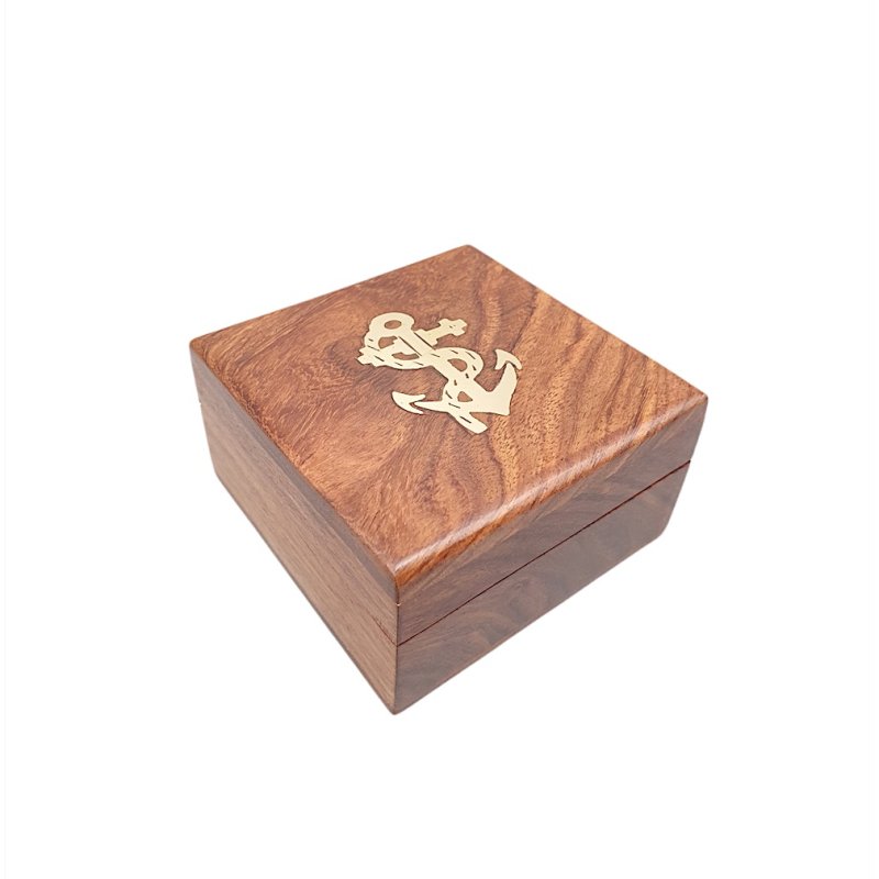 kleine edle Box aus Holz und Messing 7,5 x 5 x 3,7 cm mit Anker 