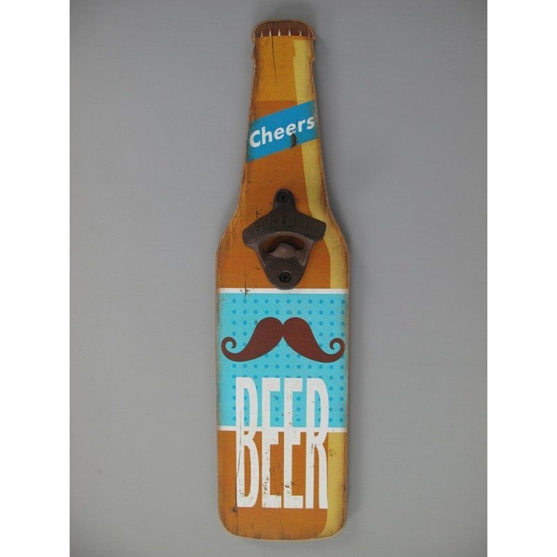 Blechschild, Reklameschild mit Öffner, Beer Cheers, Wandschild Flasche, 40x10 cm