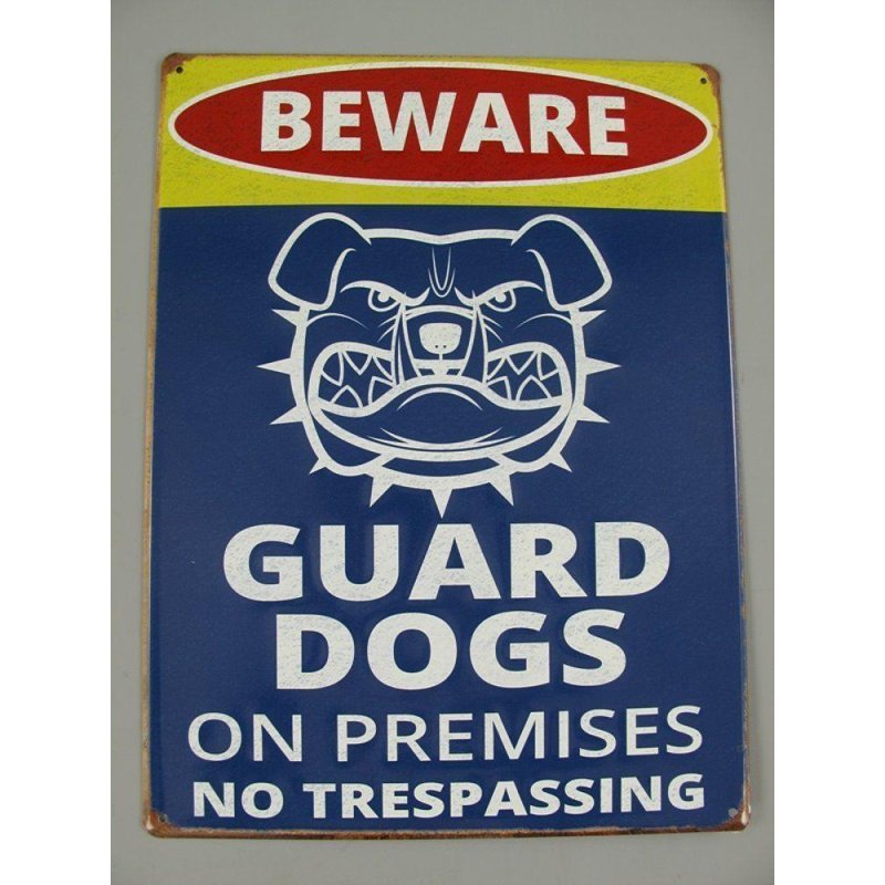 Blechschild, Reklameschild Beware Guard Dogs, Hinweis Schild, 40x30 cm