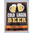 Blechschild, Reklameschild Cold Lager Beer, Kneipen...