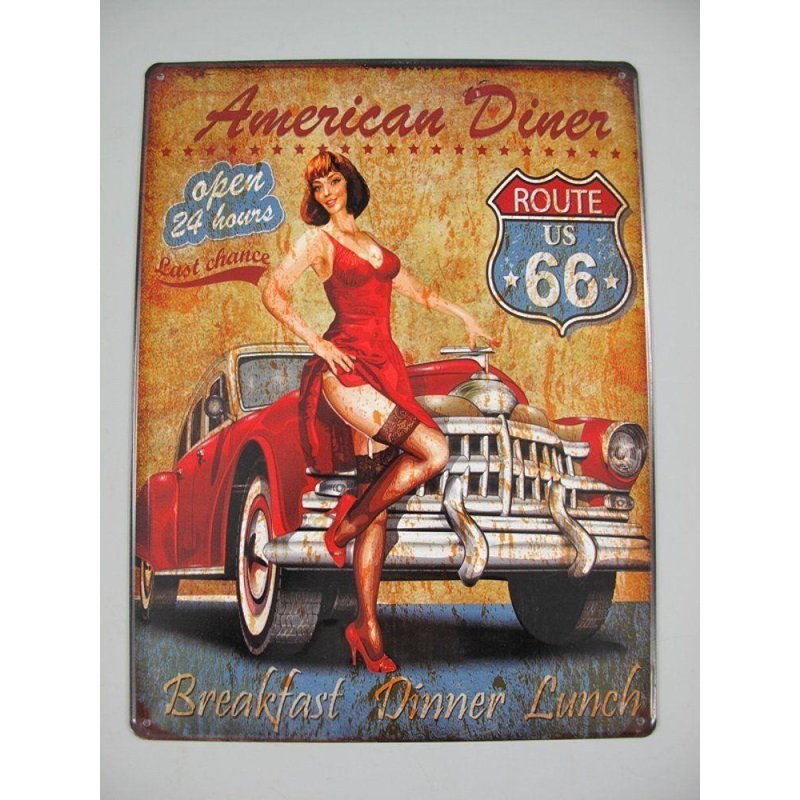Blechschild, Reklameschild American Diner, Route 66, Kneipen Schild, 40x30 cm