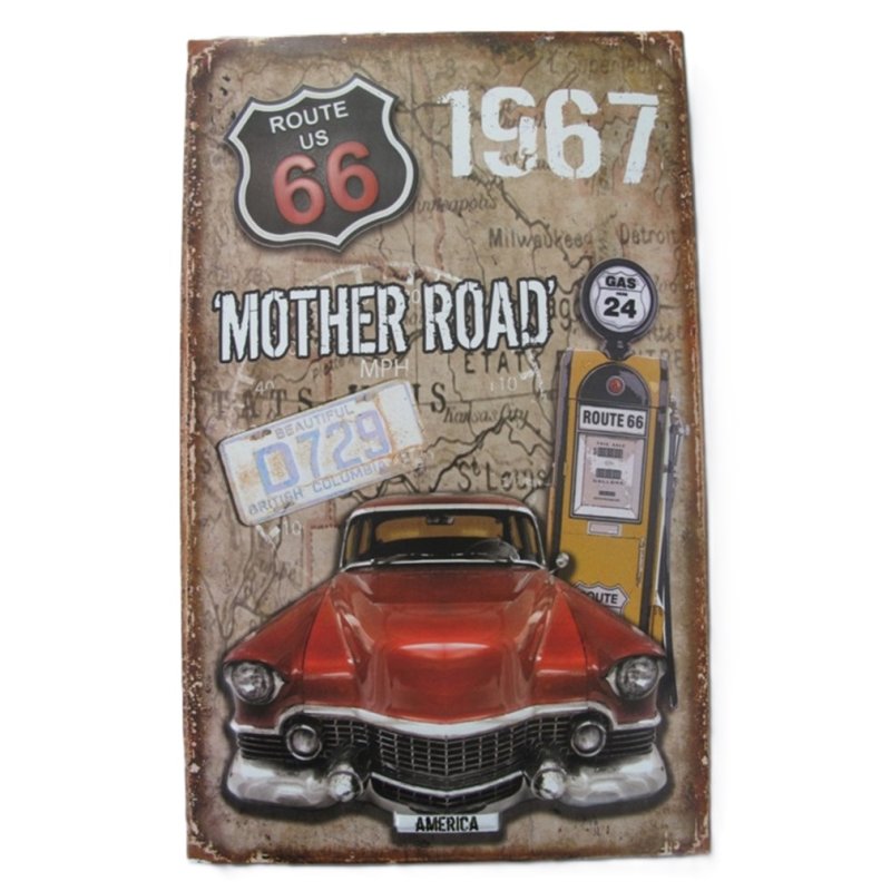 Blechschild, Reklameschild Route 66 Mother Road, 3D Optik, Auto Schild, 40x25 cm