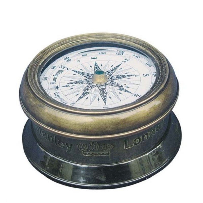 Tischkompass, Victorianischer Scheibenkompass, maritimer Altmessing Kompass