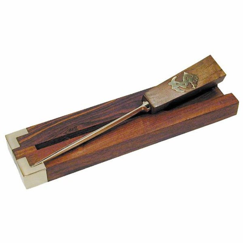 Maritimer Brieföffner mit Holzgriff und Messingeinlage im Holz Etui 21 cm