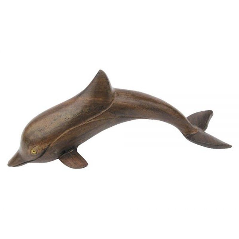 Maritime Dekofigur, Tierfigur Delfin aus edlem Sheesham Holz geschnitzt 20 cm