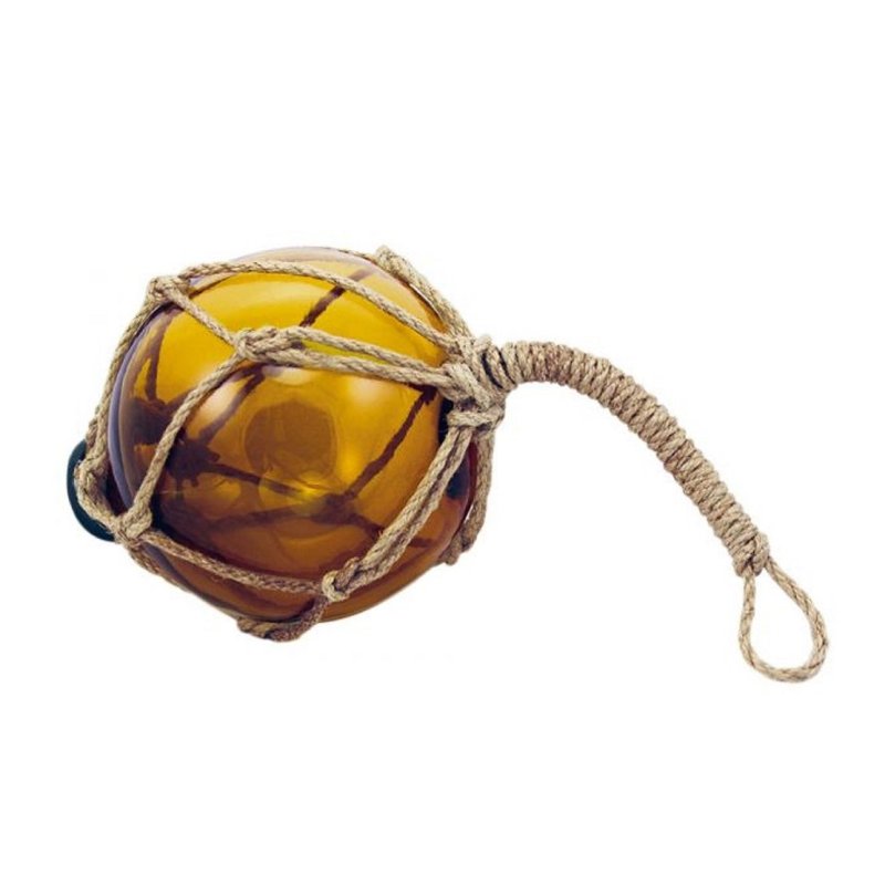 Fischernetz Kugel, Fischerkugel aus Glas im Netz, Amber Ø 10 cm