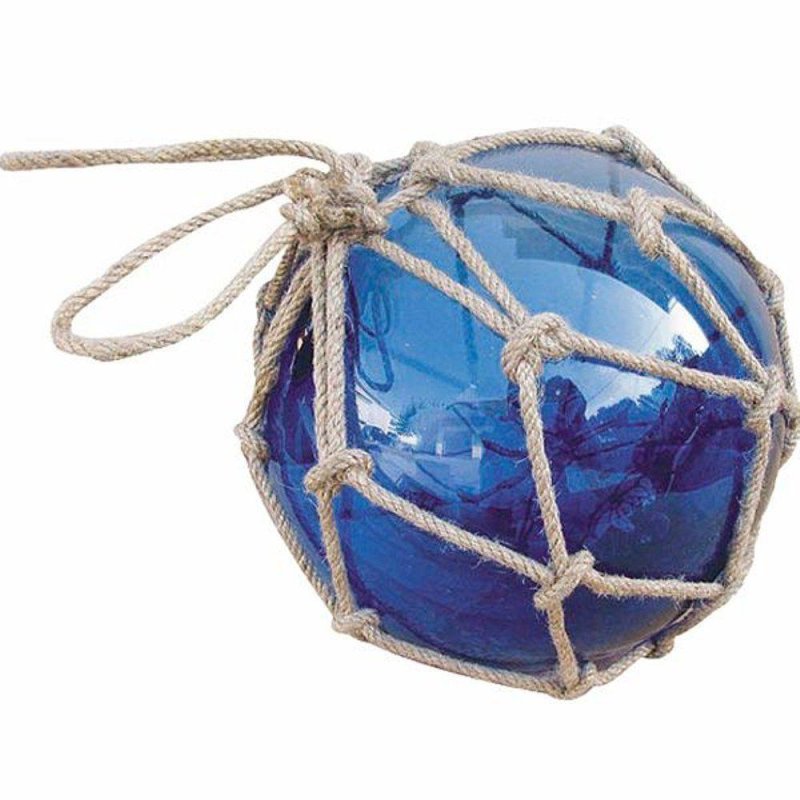Fischernetz Kugel Fischerkugel aus Glas im Netz Blau Ø 17,5 cm 