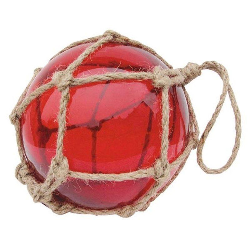 Fischernetz Kugel, Fischerkugel aus Glas im Netz, Rot Ø 17,5 cm