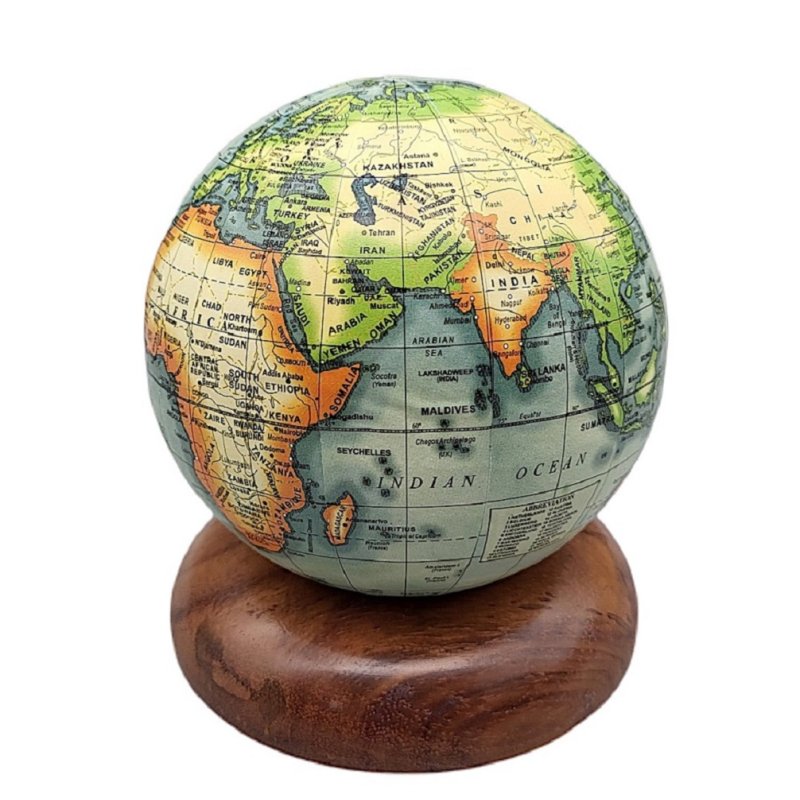 Historischer Globus als Kugel, Globus Kugel auf Edelholz Sockel 10 cm