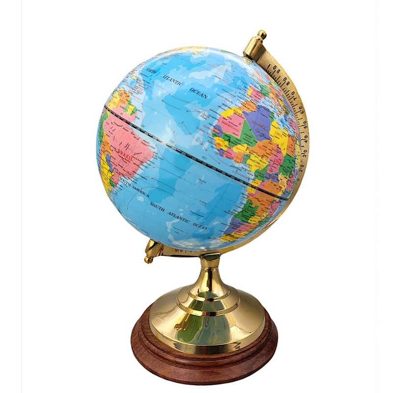 Globus auf massivem Messingstand mit Holzsockel, politischer Globus 47 cm