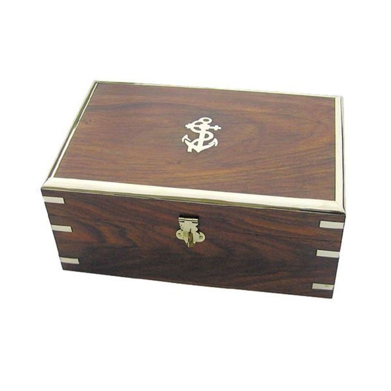 Holzbox, Matrosenkiste, Truhe im Maritim Stil mit Messing Intasien 22 cm