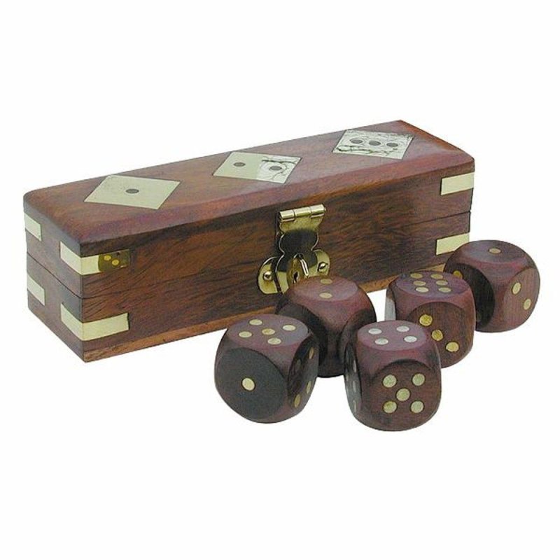 Würfel Spiel, Würfelspiel in Holzbox aus edlem Holz mit Messingeinlagen