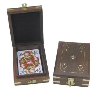 Maritime Spielkarten Box mit Klappdeckel, Sheesham Holz mit Messingeinlagen