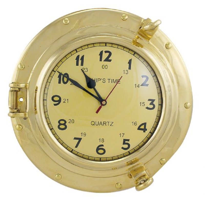 Bullaugen-Uhr, Wanduhr, Schiffsuhr, Maritime Kapitänsuhr aus Messing 28 cm