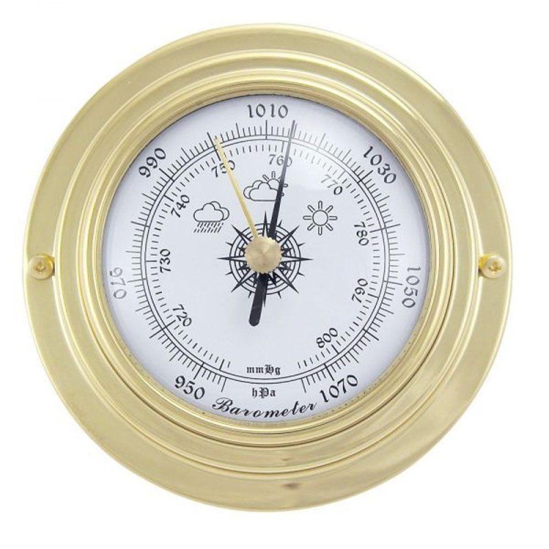 Barometer, Maritimes Schiffsbarometer im Messing Gehäuse Ø 10 cm