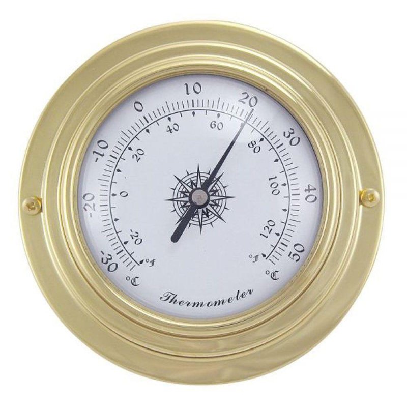 Thermometer, Maritimes Schiffsthermometer im Messing Gehäuse Ø 10 cm