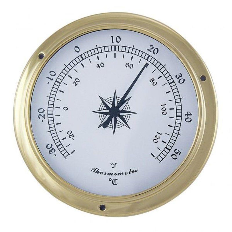 Thermometer, Schiffsthermometer, Einbau-Thermometer im Messing Gehäuse Ø 12 cm