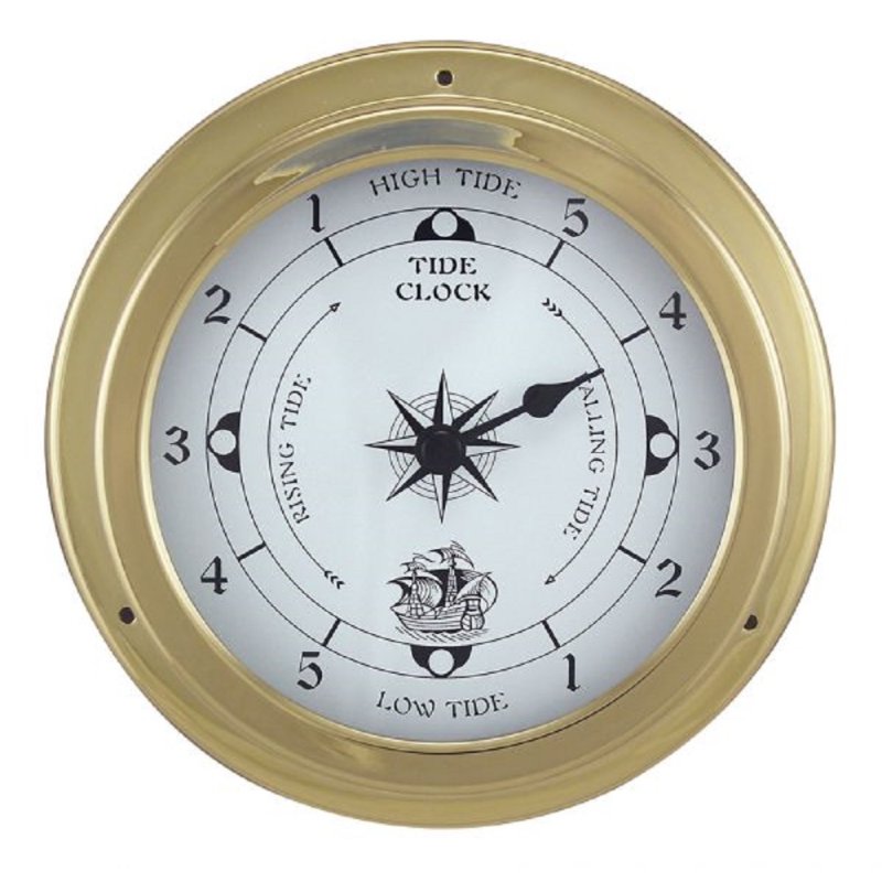 Tidenuhr, Schiffsuhr, Maritime Tide Uhr im Messing Gehäuse Ø 14,5 cm