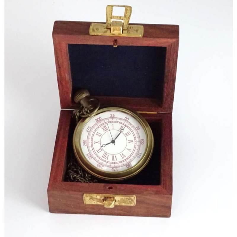 Taschenuhr mit Kette, Kapitäns- Uhr, Nostalgie aus Altmessing in der Holzbox
