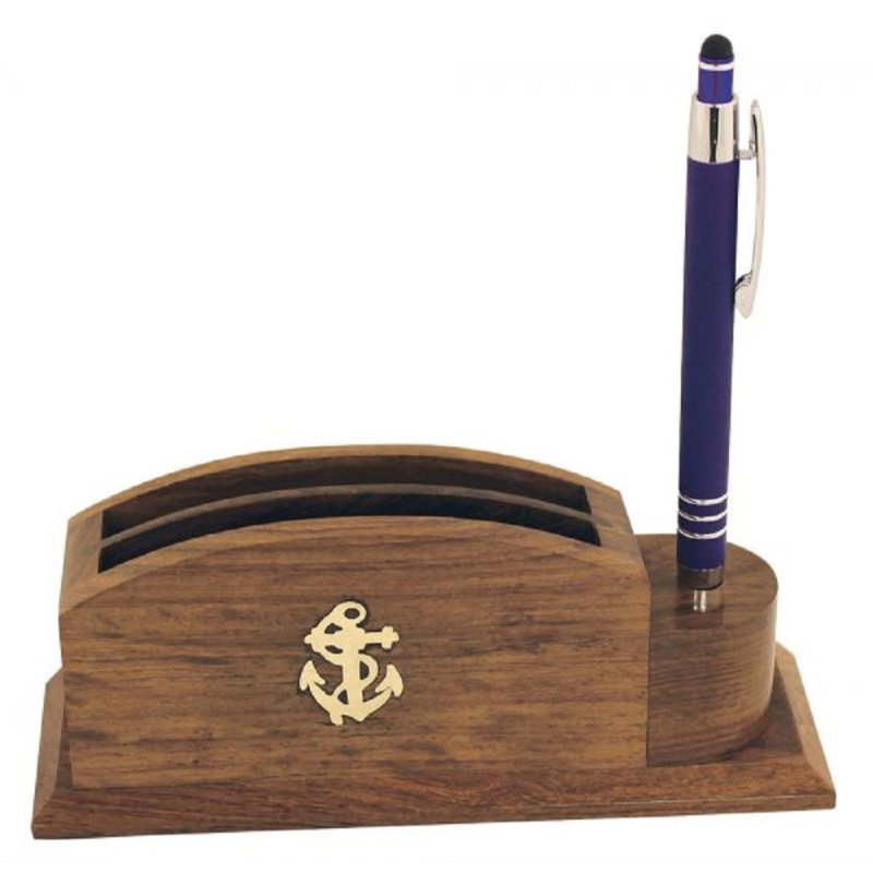 Marine Organizer, Schreibtisch Penhalter und Zettel Box aus Holz und Messing