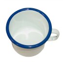 Emaille Tasse, Henkelbecher, Kaffeetasse, Outdoor Becher Weiß- Blau 8 cm