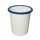 Emaille Becher, Konischer Milchbecher, Trinkbecher weiß- blau 10 cm