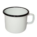Emaille Kaffeepott, Becher, Henkelbecher, Kaffeetasse, weiß- schwarz 9 cm