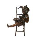 Bronze Skulptur, Bronzefigur, Kind mit Katze, signiert Iffland