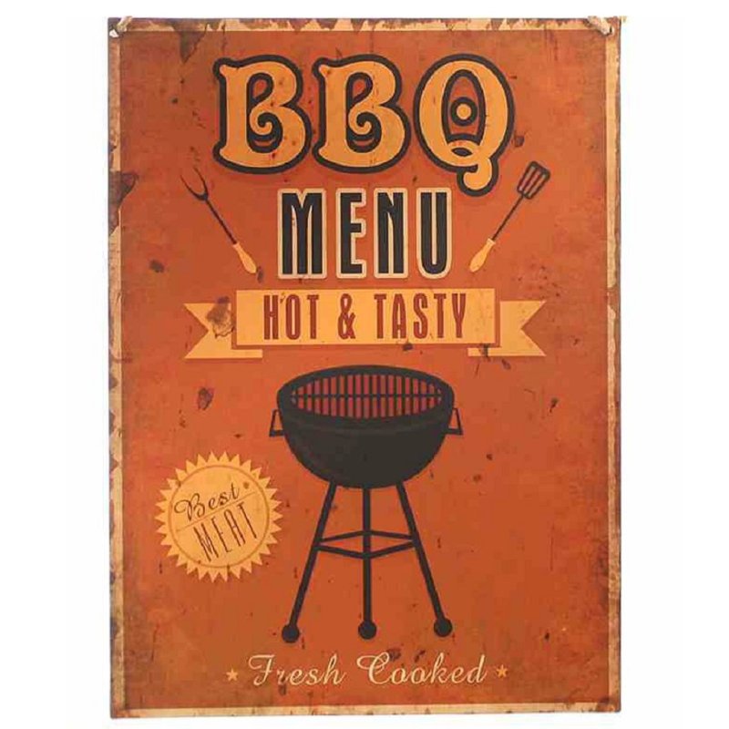 Blechschild, Reklameschild BBQ Menü Hot und Tasty, Kneipen Schild 40x30 cm