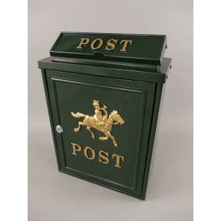 Briefkasten Antiker Wandbriefkasten, Letterbox mit Postreiter, Aluminium, Grün