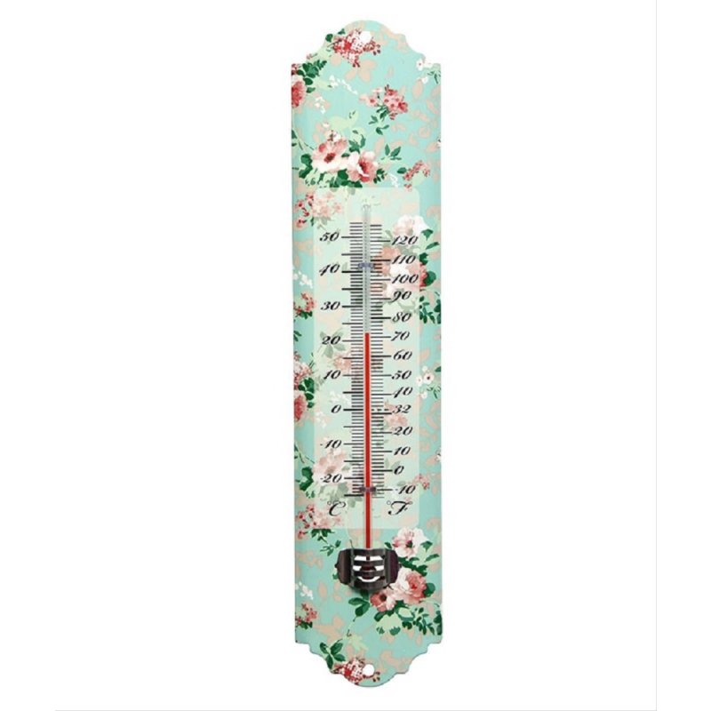 Thermometer, Wandthermometer Blech Thermometer mit Rosenblüten im Antik Stil