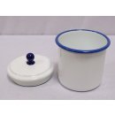Emaille Vorratsdose, Küchenbehälter mit Deckel, Weiß- Blau 15 cm