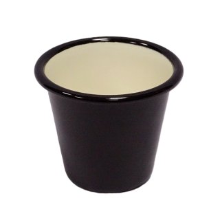 Emaille Becher, Konischer Milchbecher, Trinkbecher Creme Schwarz 6 cm