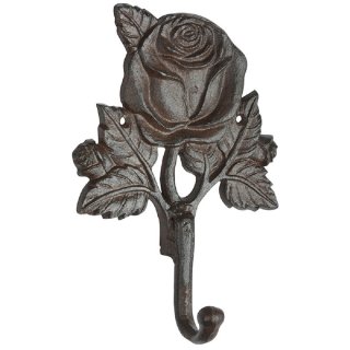 Wandhaken, Haken mit Rosenblüte, Antiker Garderobenhaken Rose, Gusseisen