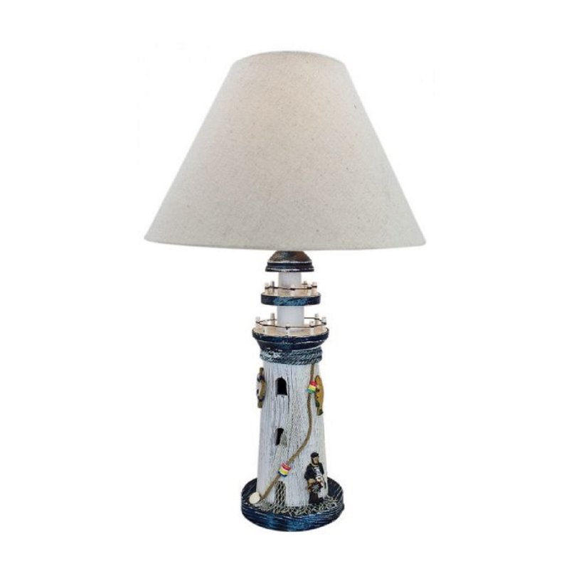 Leuchtturm Lampe, Maritime Tisch Lampe, Schreibtisch Lampe, Holz Blau/Weiß 49 cm