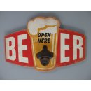 Blechschild, Reklameschild mit Öffner, Beer Open Here Gastro Schild 20x30 cm