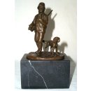 Bronze-Skulptur, Bronzefigur, Jäger mit Hund, sign. Th.Rigel