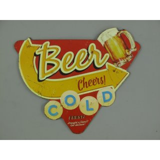 Blechschild, Reklameschild Beer Cheers Cold, Gastro Wandschild 27x31 cm