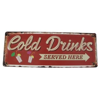 Blechschild, Reklameschild Cold Drinks Served Here, Gastro Schild 15x40 cm