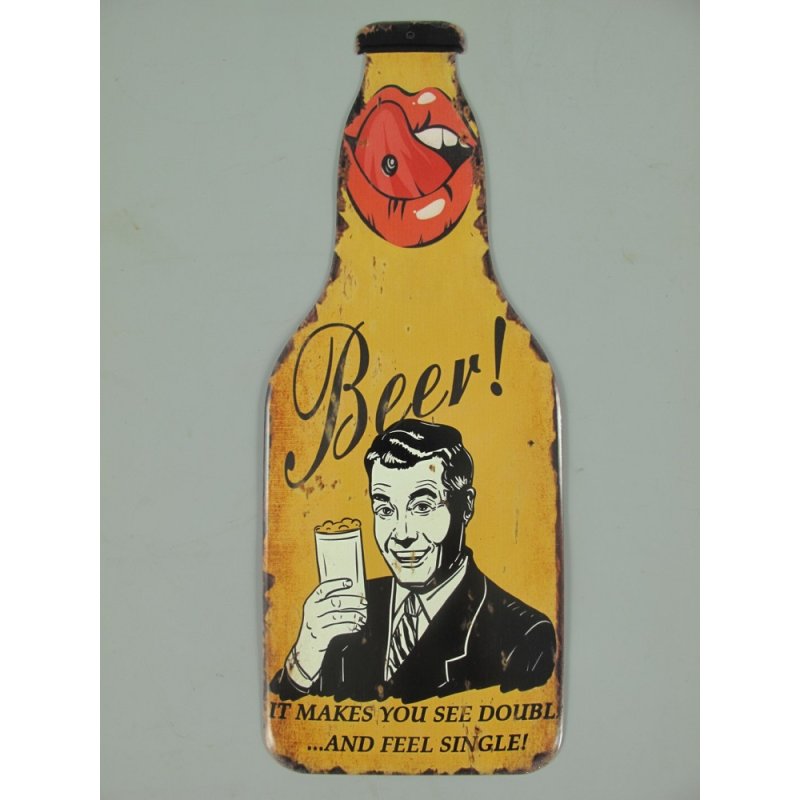 Blechschild, Reklameschild, Wandschild Beer Flasche Gastro Schild 40x15 cm