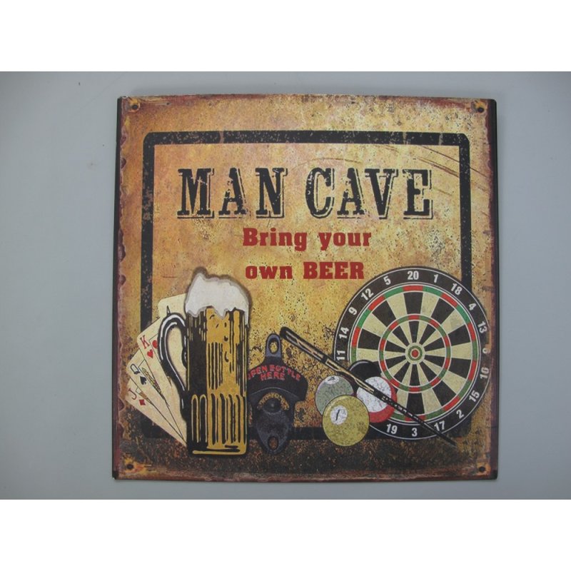 Blechschild, Reklameschild Man Cave Darts Scheibe Gastro Wandschild 30x30 cm