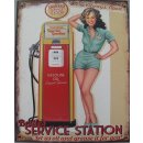 Blechschild, Reklameschild Service Station Pin Up Girl...