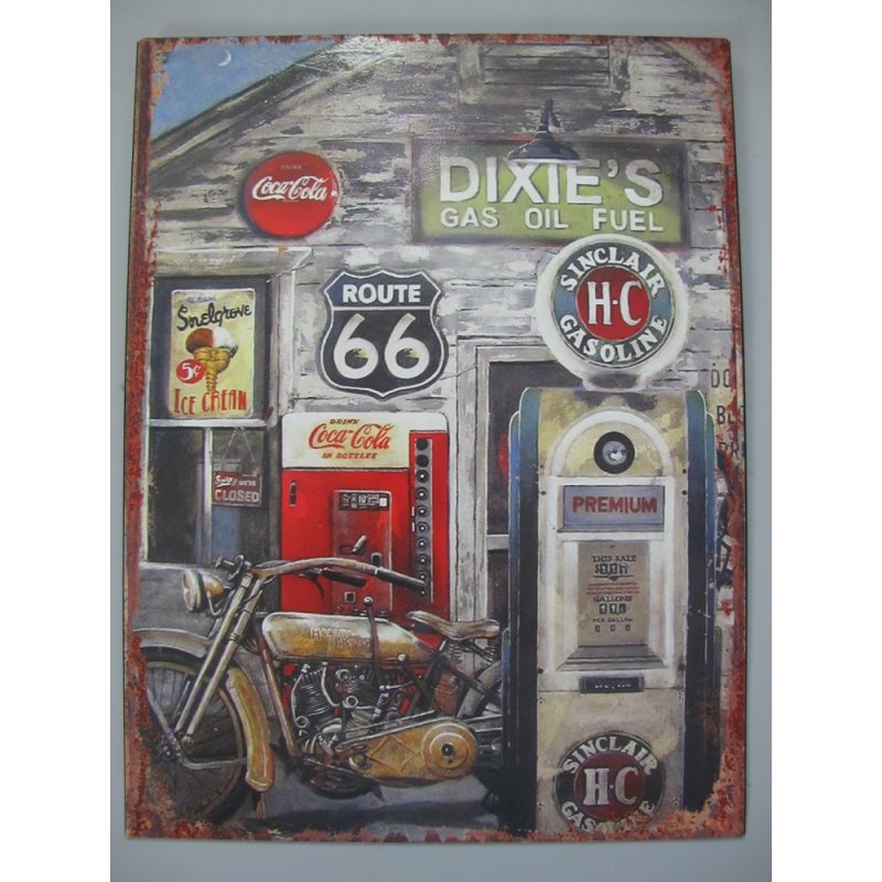 Blechschild, Reklameschild Dixie`s Station Route 66 Wandschild Schild 33x25 cm