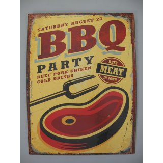 Blechschild, Reklameschild BBQ Party Gastro Wandschild Schild 33x25 cm